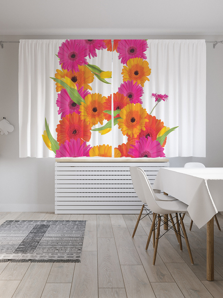 Фотошторы для кухни и спальни JoyArty Oxford DeLuxe "Буква В из цветов", 2 полотна со шторной лентой #1