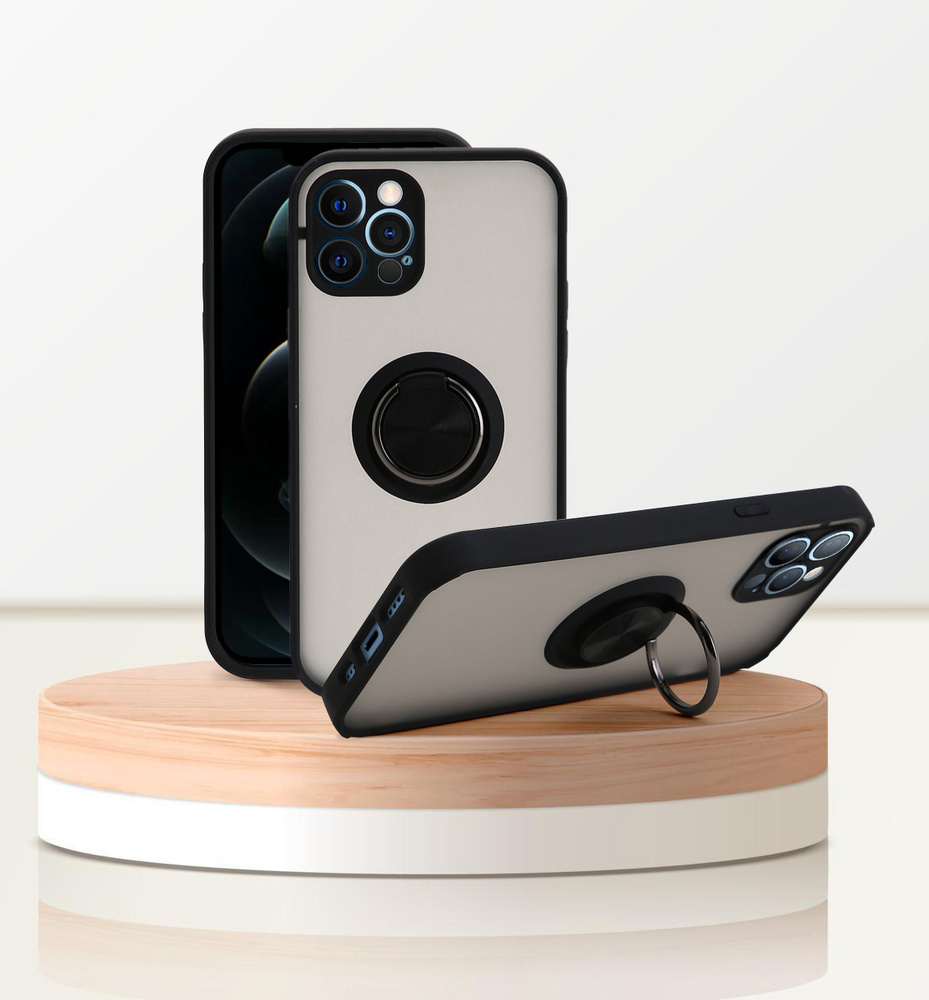 Чехол для айфон 11 про макс / iphone 11 pro max, черный, с кольцом, магнитный, подставка, защита камеры #1