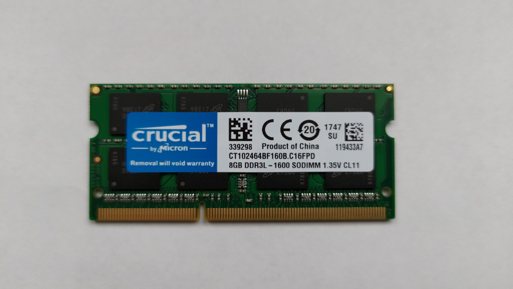 Crucial Оперативная память DDR3L 8 ГБ 1600 MHz SO-DIMM PC3L-12800s 1x8 ГБ (CT102464BF160B)  #1