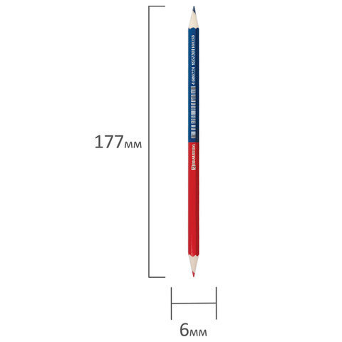 BRAUBERG Карандаш двухцветный КРАСНО-СИНИЙ, заточенный, грифель 2,9 мм, 181253  #1