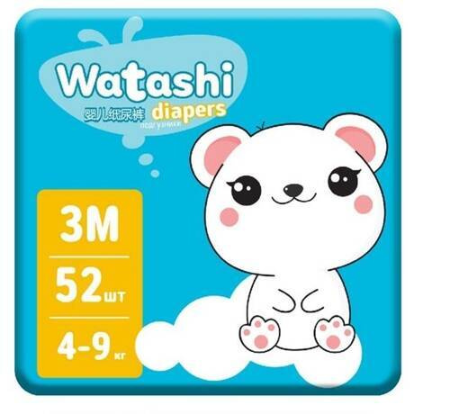 Подгузники одноразовые Watashi для детей 3М 52шт, 4-9кг #1