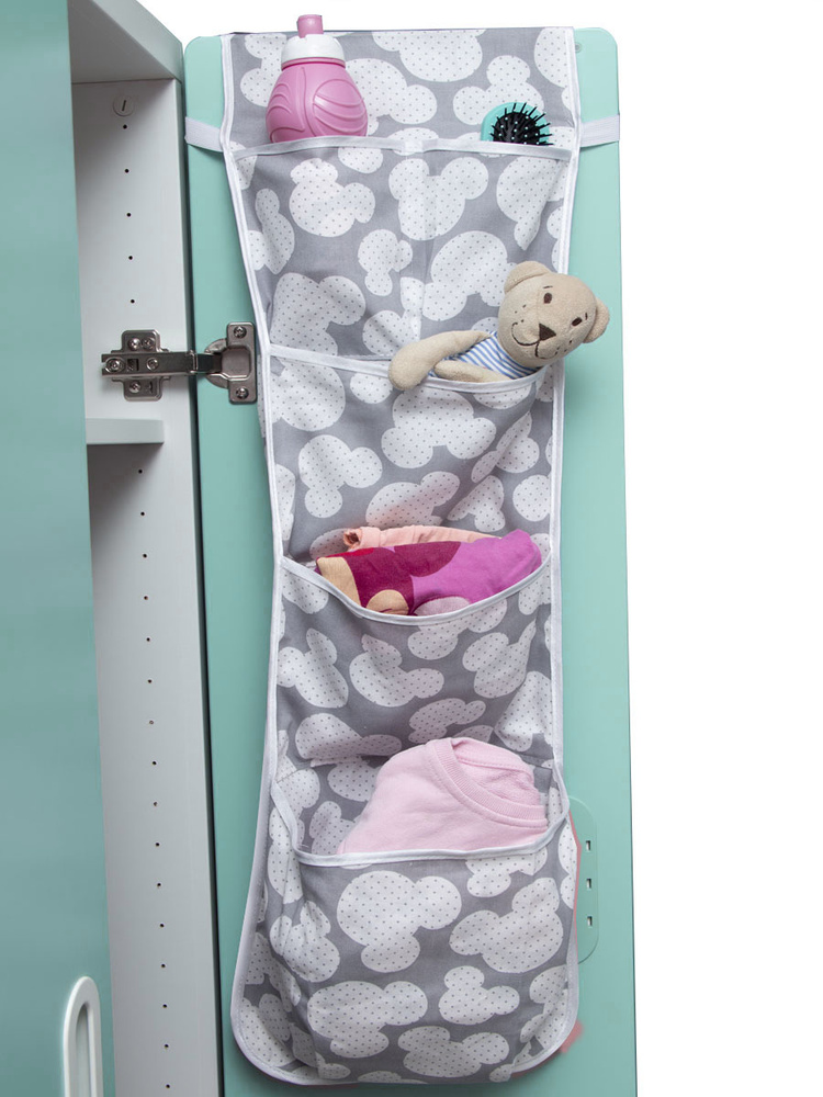 Кармашки в шкафчик для детского сада Органайзер на дверь EvaKids 78х25 см (Мышонок серый)  #1