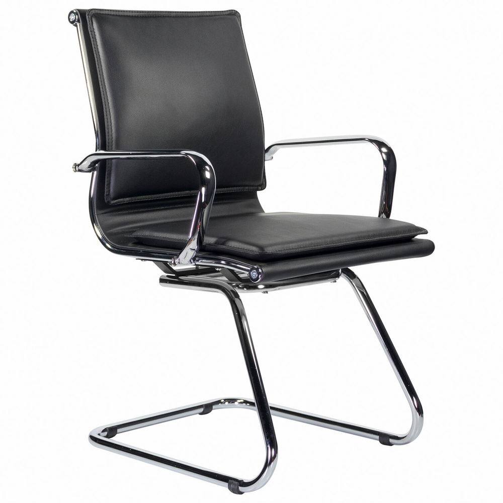 Кресло для приемных и переговорных Brabix "Kayman CF-102", экокожа, хром, черное  #1