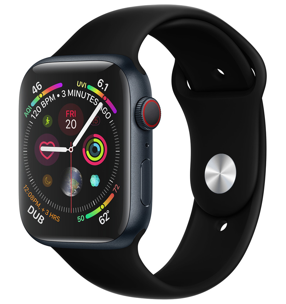 Ремешок силиконовый для Apple Watch в корпусе 42/44/45 мм, размер запястья - M(L), Черный ремешок на #1