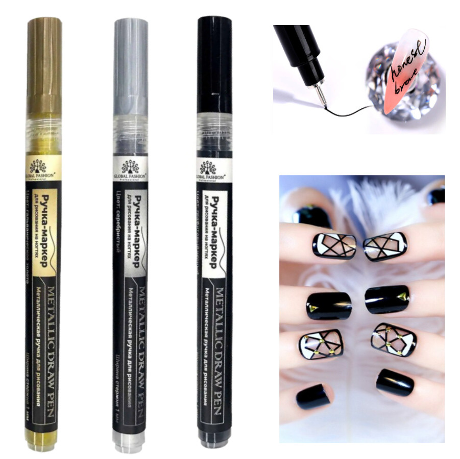 Ручка маркер для дизайна ногтей, 3 шт. / фломастер для росписи ногтей / набор для нэйл арта  #1