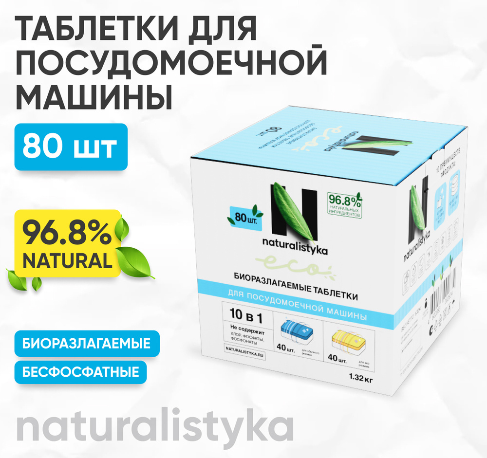 Эко таблетки для посудомоечной машины naturalistyka 80 штук MIX / Натуралистика / Средство для ППМ  #1