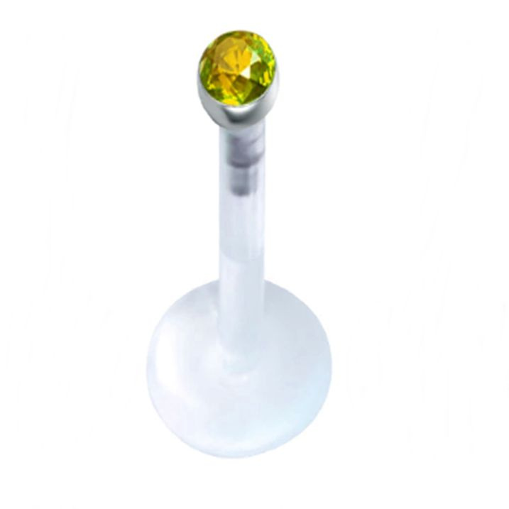 Серьга для пирсинга губы 8 мм из биофлекса с цветными кристаллом. 1 шт (Желтый)  #1
