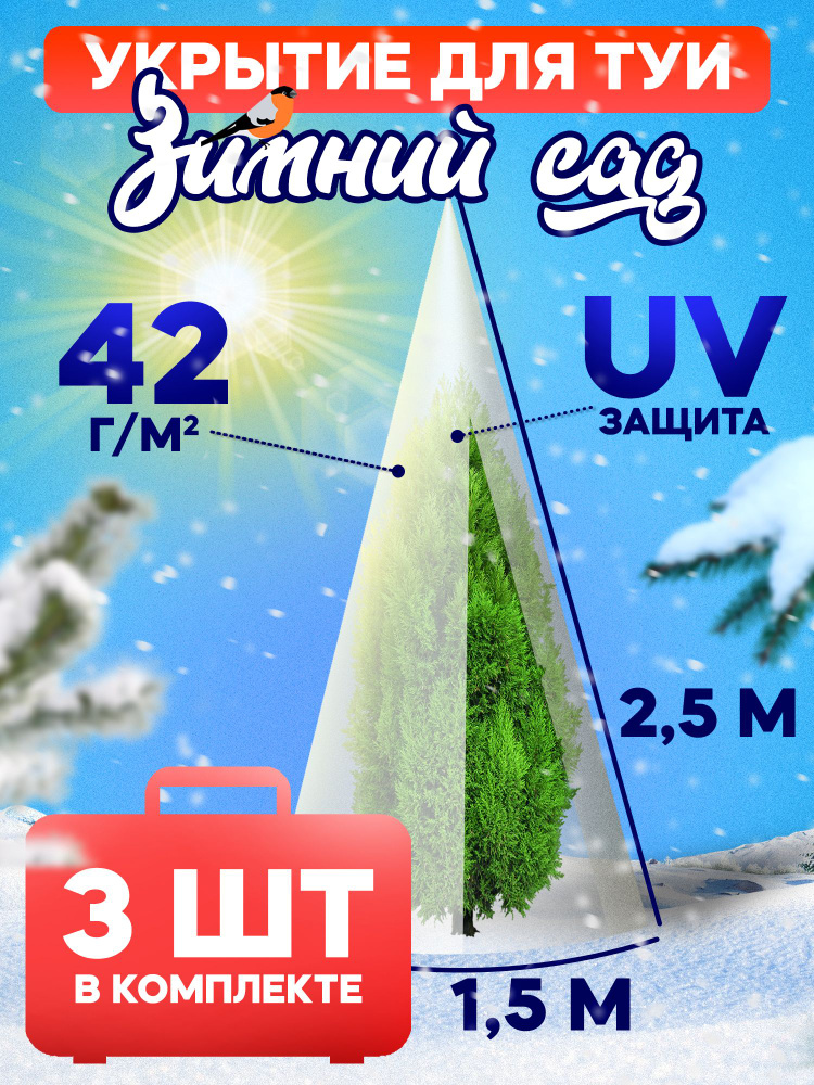 Укрытие для туи Зимний Сад 2,5 м х 1,5 м /Чехол с завязками/Укрывной материал для растений/Спанбонд  #1