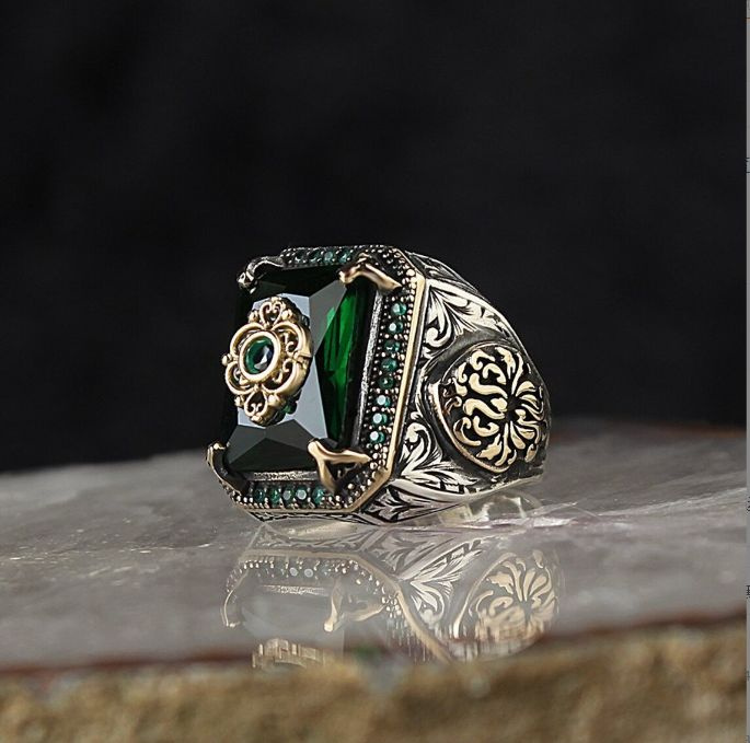 перстень в стиле ретро из аквамарина (размер 21) цвет зеленый  #1
