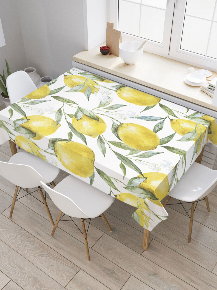 Прямоугольная тканевая скатерть на стол JoyArty с рисунком "Ветви лимона" 145 на 180 см  #1