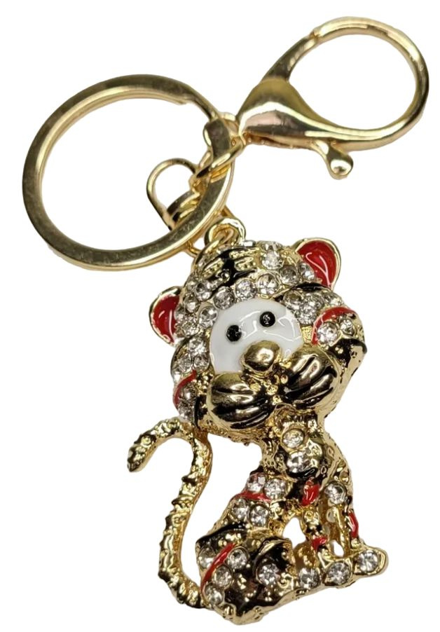 Брелок для ключей позолоченный со стразами "Красный Тигрёнок" с кольцом и карабином  #1