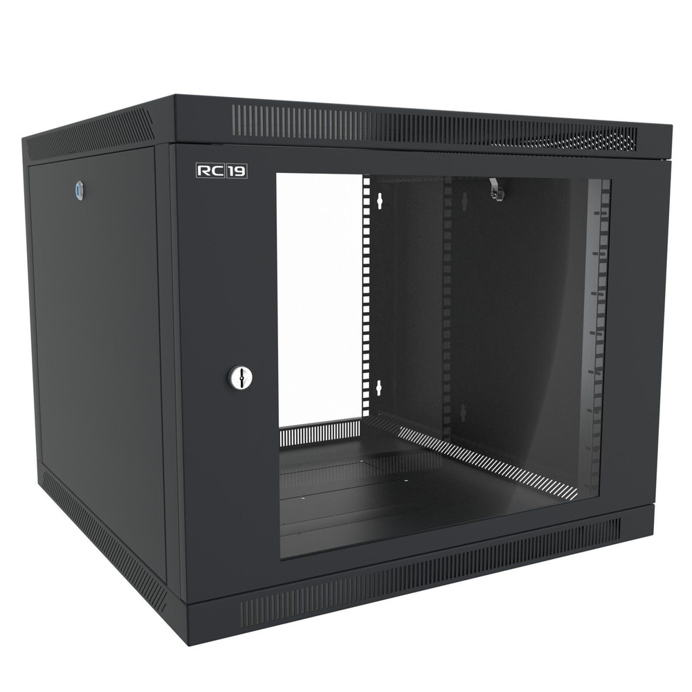 Шкаф телекоммуникационный настенный 19", 6U разборный 600х600 мм., дверь стекло, цвет черный RAL 9005 #1