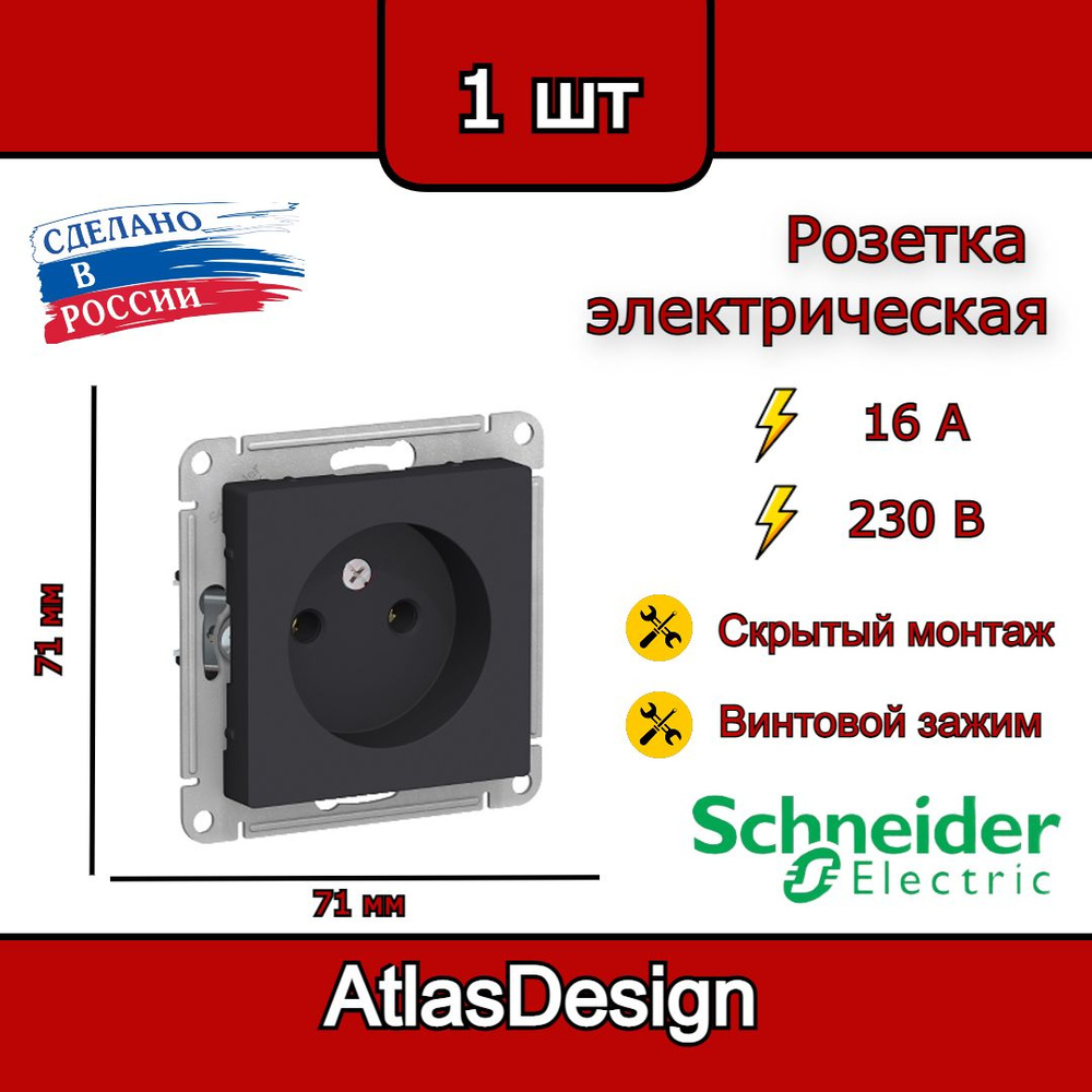 Розетка без заземления, карбон Schneider Electric AtlasDesign #1