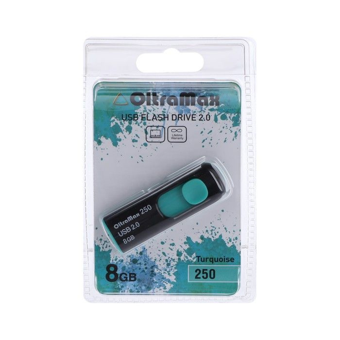 Флешка OltraMax 250, 8 Гб, USB2.0, чт до 15 Мб/с, зап до 8 Мб/с, бирюзовая  #1