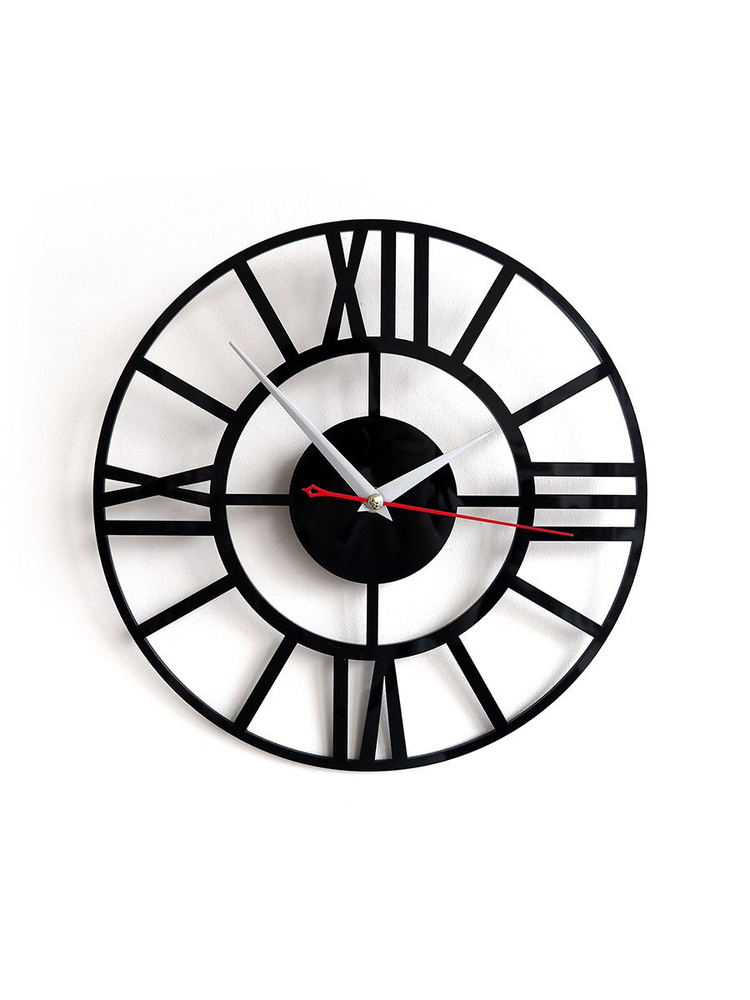 Настенные часы Roomton "Лофт" 40 см черные большие часы в кухню бесшумные  #1