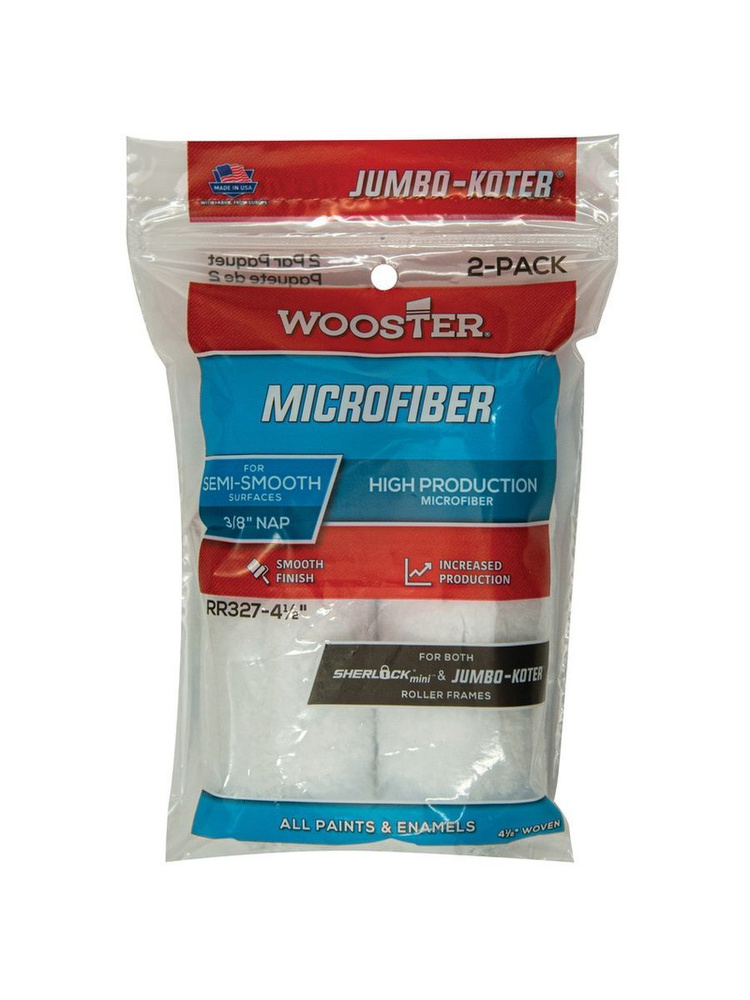 Мини-валик малярный WOOSTER RR327-4 1/2 Microfiber 3/8 Jumbo-Kote (ворс 0,95 см, ширина 11,43 см), микрофибра, #1