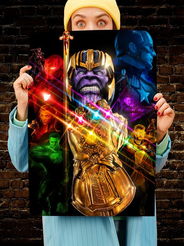 Постер интерьерный Танос, 70х46 см. Матовый яркий. Перчатка Таноса Бесконечности Мстители The Avengers #1
