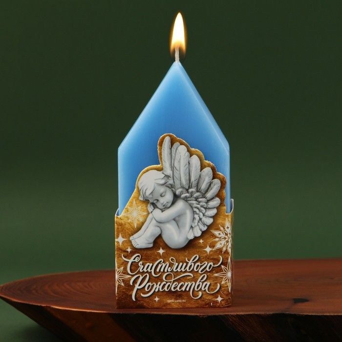 Новогодняя свеча в форме домика "Счастливого рождества", без аромата, 6 х 6 х 12,5 см. / 7641466  #1