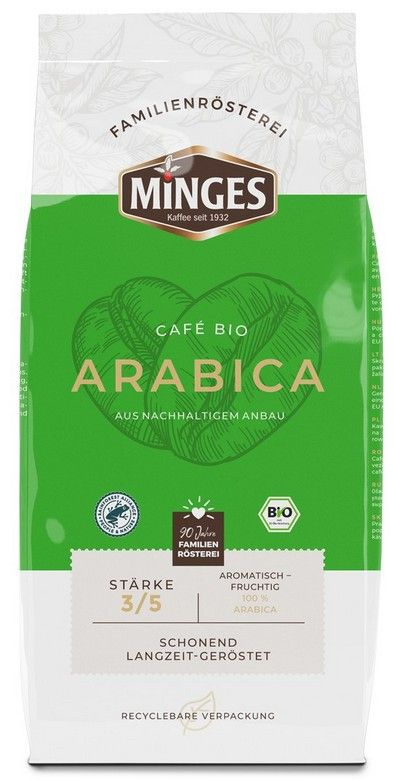 Кофе натуральный жареный в зернах MINGES Bio-Cafe Arabica (100% арабика), 1000 г (PREMIUM) (Германия) #1