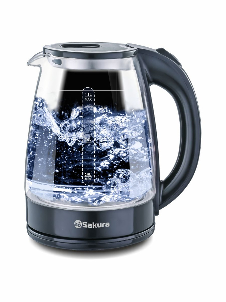 Чайник электрический SAKURA SA-2734BK, 1800 Вт, 1.8л стеклянный с подсветкой, черный  #1