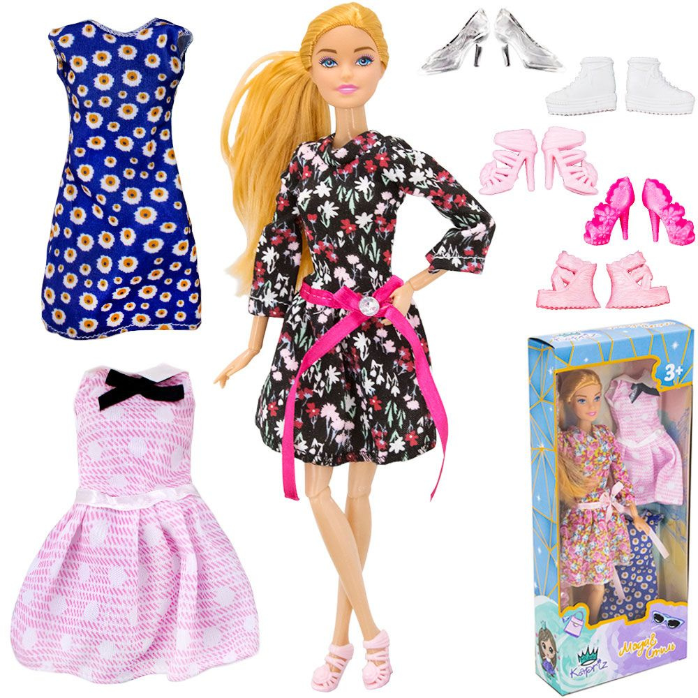Шарнирная кукла Модница в платье 30см с аксессуарами: 2 платья, 4 пары обуви, кукла типа Барби  #1