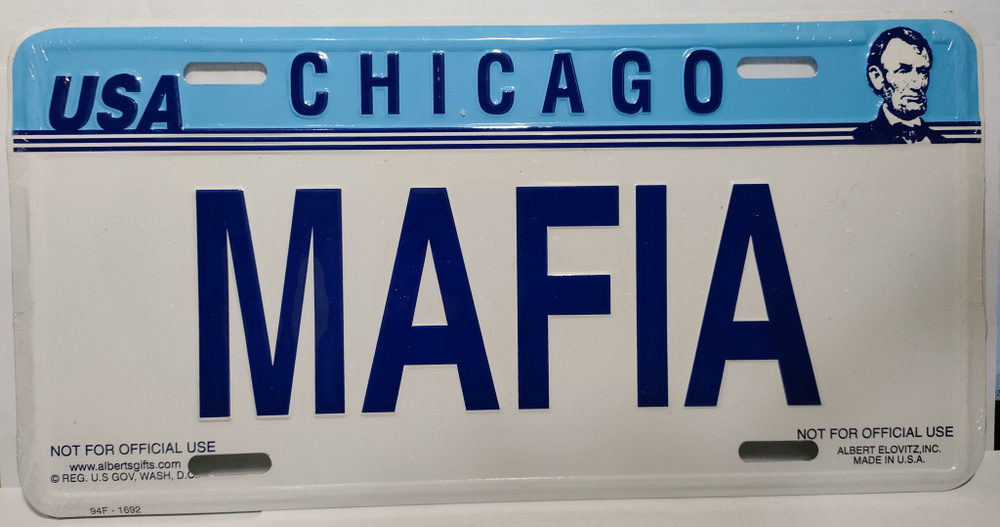 Сувенирный автомобильный номер MAFIA CHICAGO, USA, алюминий, 15х30 см.  #1