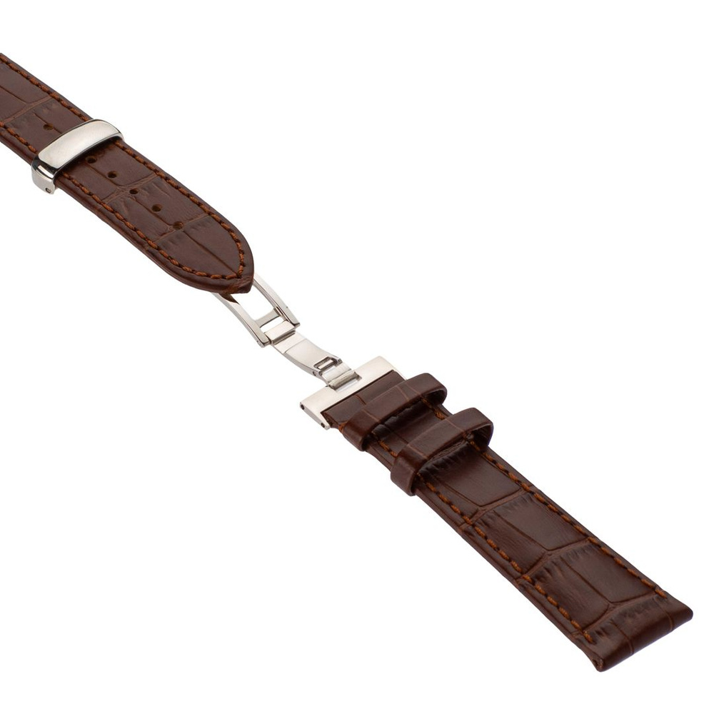 Кожаный ремешок для часов, Stailer Premium c клипсой, 20 мм, светло-коричневый, аллигатор, удлиненный #1