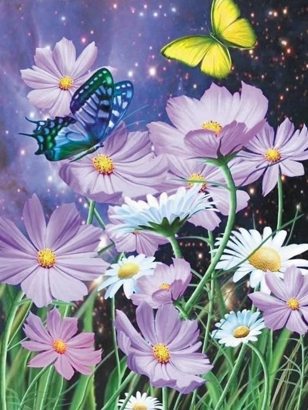 Алмазная мозаика на подрамнике 40х50/Цветы/Полная выкладкаКартина стразами / Полевые цветы  #1