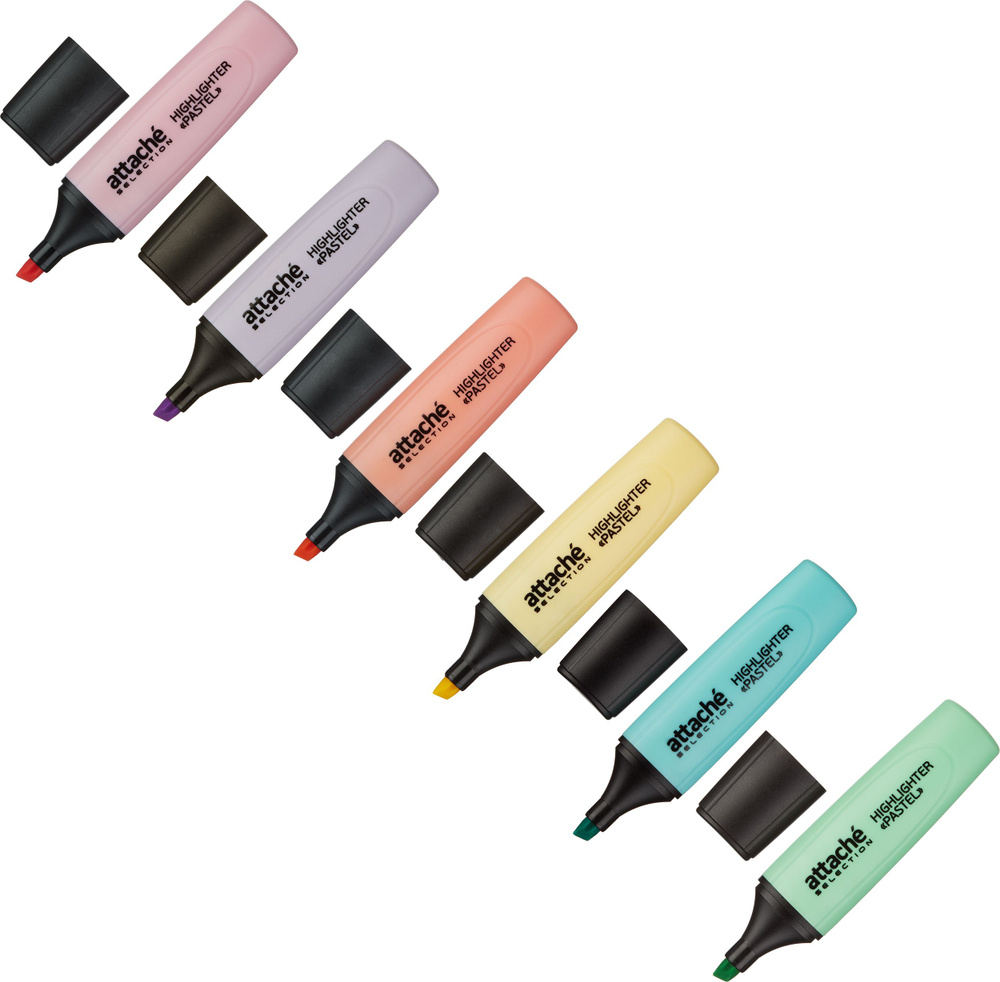 Набор маркеров текстовыделителей, нестираемые, для рисования и письма Attache Selection Pastel, 6 пастельных #1