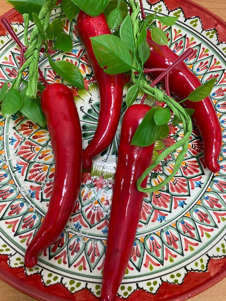 SunGrass / Овощи искусственные для декора - перец турецкий красный горький крупный, 4 шт на ветке  #1