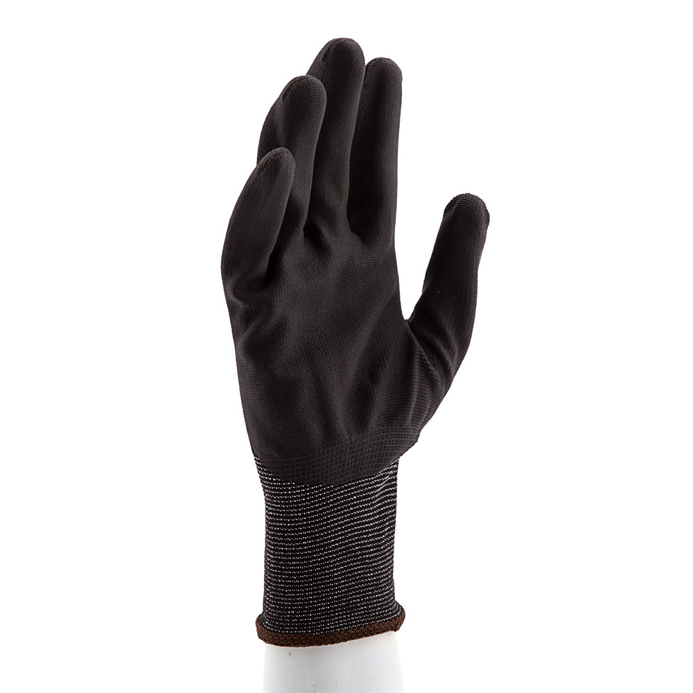 Перчатки трикотажные с черным полиуретановым покрытием, размер L, 15 класс вязки Сибртех  #1