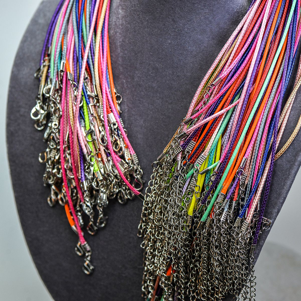 Основа для ожерелья/кулона/чокера с замочком (6 шт.), вощеный шнур, размер 460х2 мм, разные цвета в упаковке #1