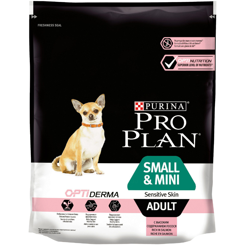 Pro Plan корм для взрослых собак малых и карликовых пород с чувствительной кожей, лосось и рис 700 гр #1