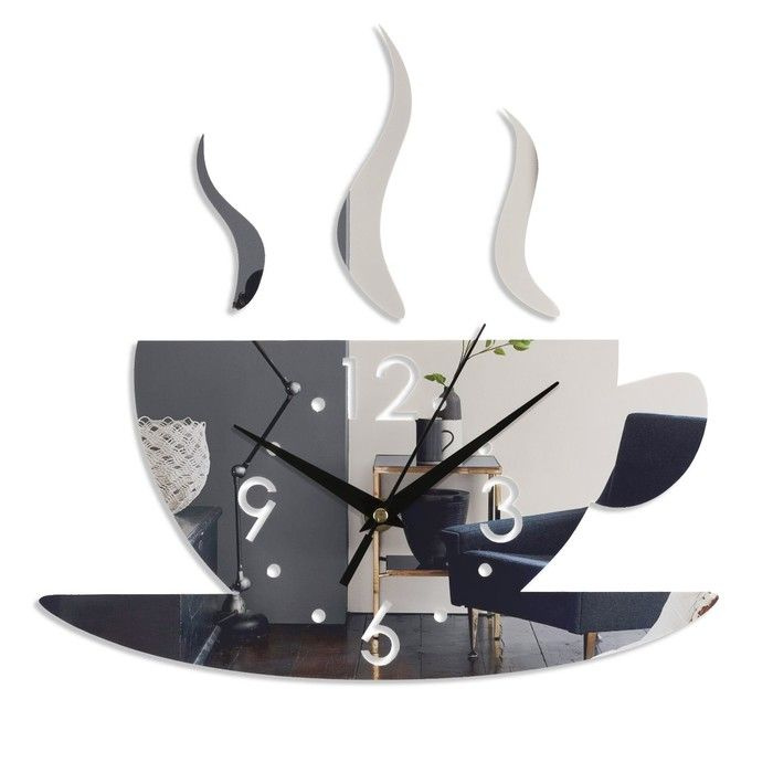 Часы-наклейка, серия: DIY Аромат кофе, 28х28 см, 1 ААА, серебро, часы интерьерные, часы наклейки diy #1