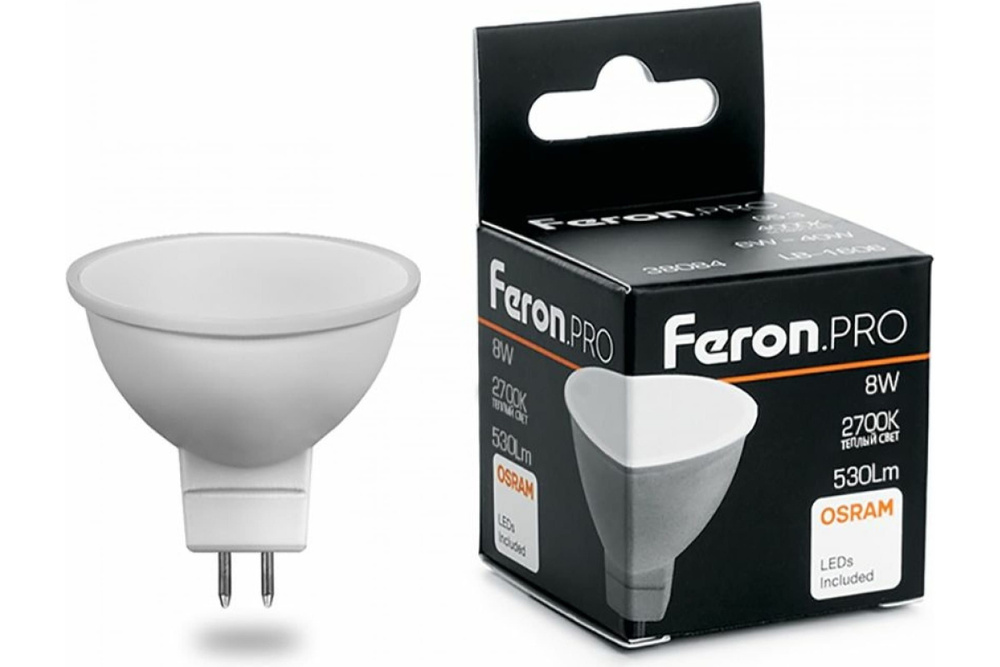 Лампа светодиодная LED 8вт 230в GU5.3 теплый Feron.PRO 38089 FERON 1шт #1