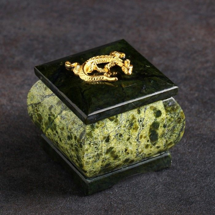Шкатулка "Коронованная ящерица", 5х5х5 см, натуральный камень, змеевик  #1