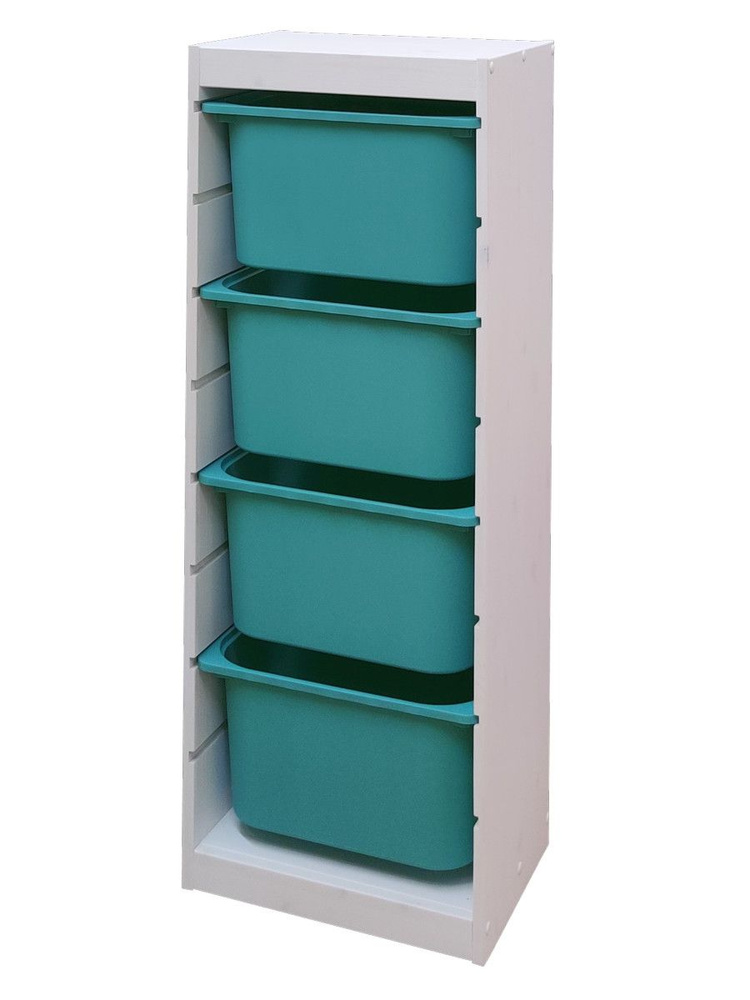 Белый стеллаж для игрушек с бирюзовыми (4) контейнерами TROFAST, 44х30х116.2 см  #1