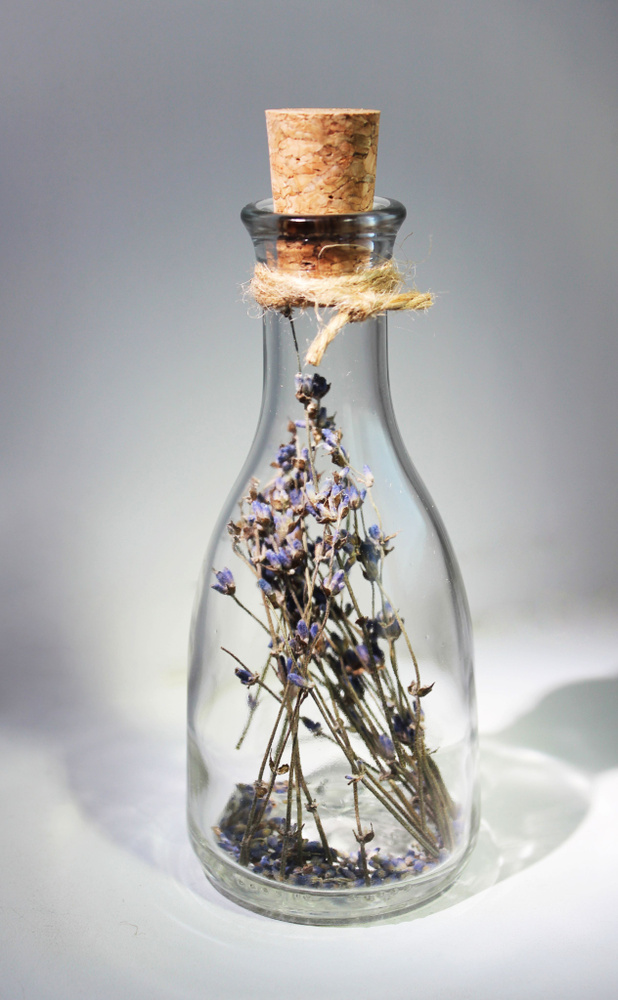 Ваза, декоративная бутылочка с сухоцветами лаванды, высота 16,5 см  #1