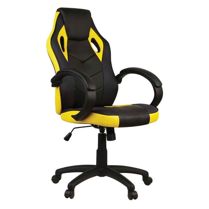 Кресло игровое Helmi HL-S07 "Boost", экокожа, ткань черная, желтая 319988  #1