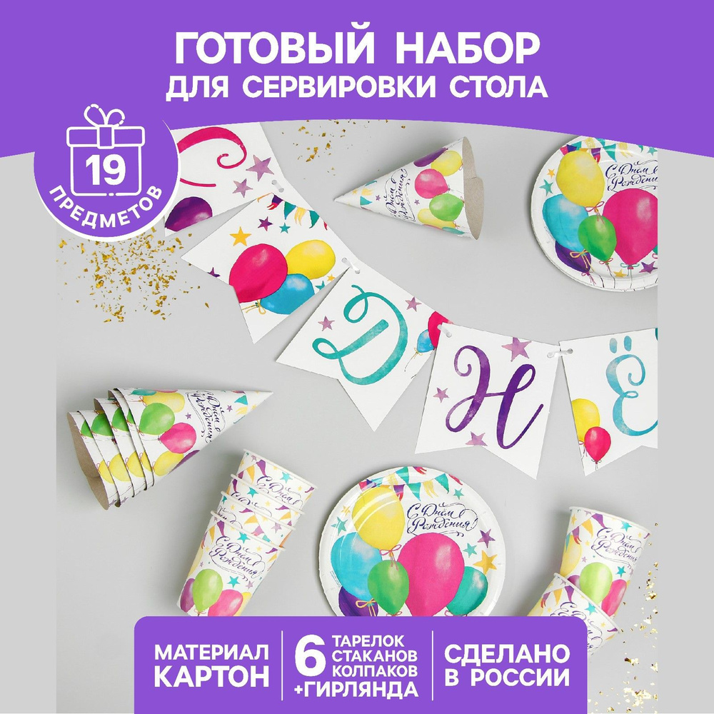 Набор бумажной посуды "С днём рождения. Шары", для дня рождения  #1