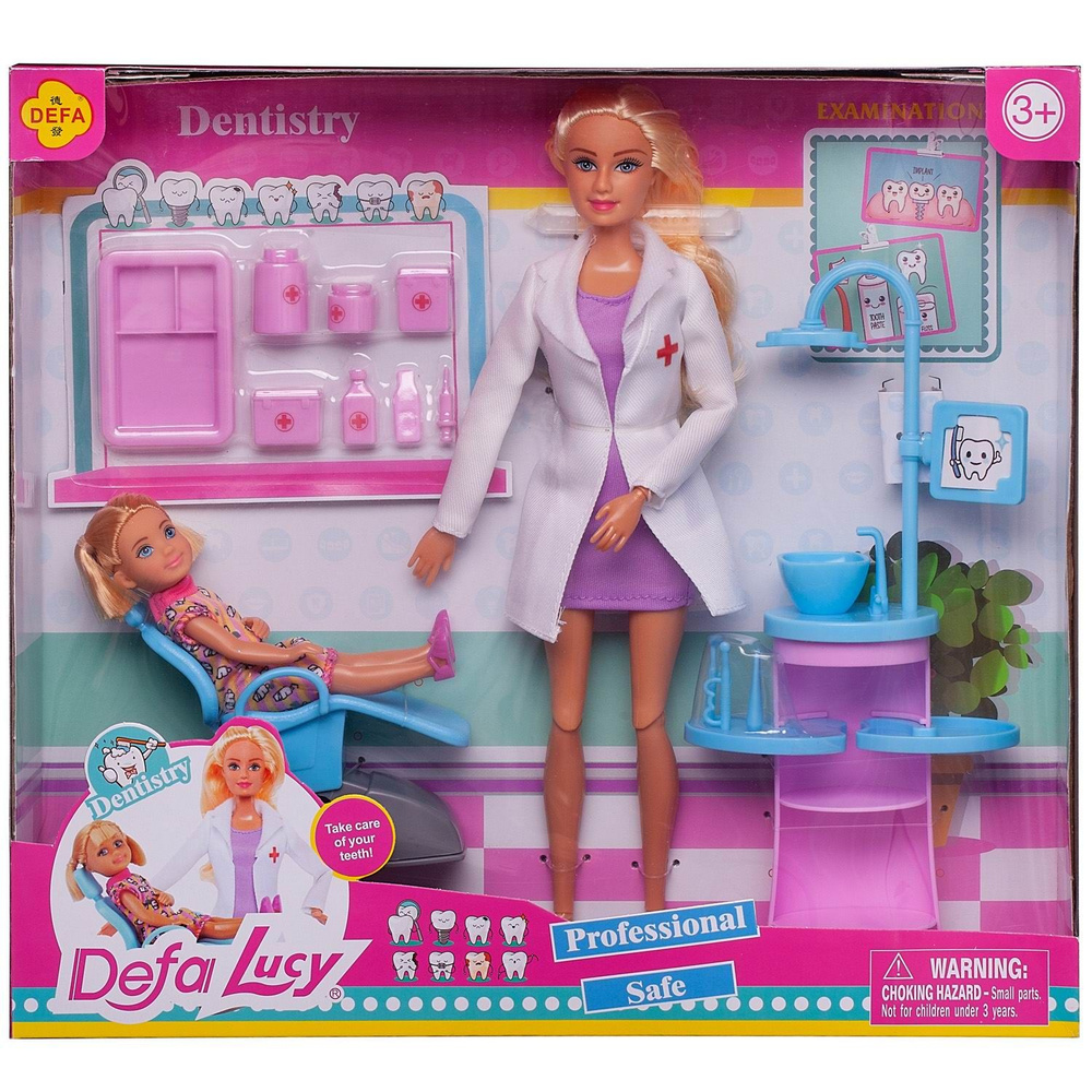 Игровой набор Кукла Defa Lucy На приеме у стоматолога: доктор в фиолетовом платье и малышка-пациента, #1