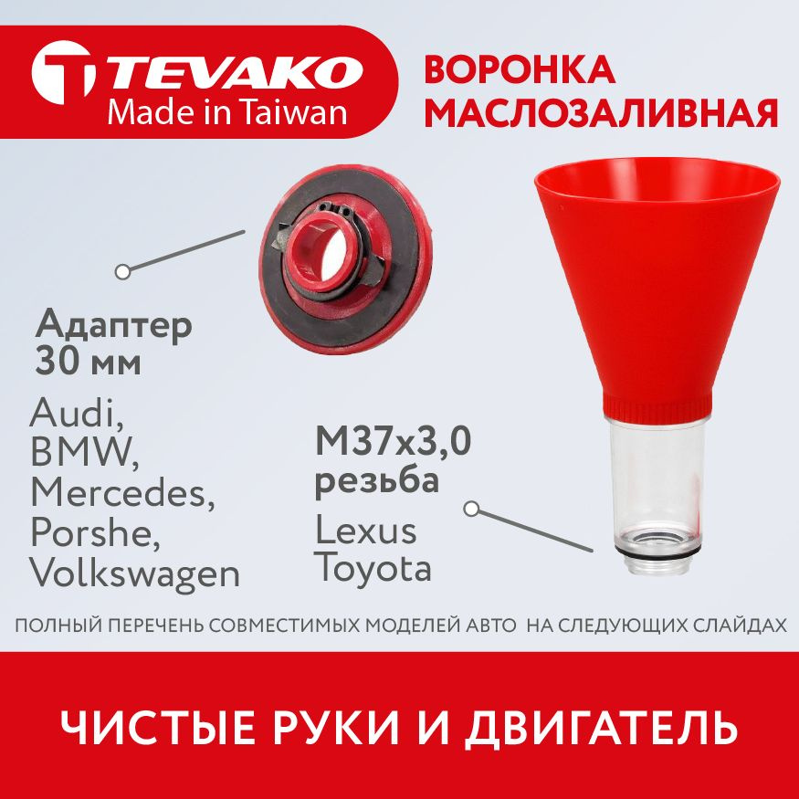 Воронка автомобильная для залива масла для Европейских автомобилей (горловина 30 мм), Tevako, TVK-06022 #1