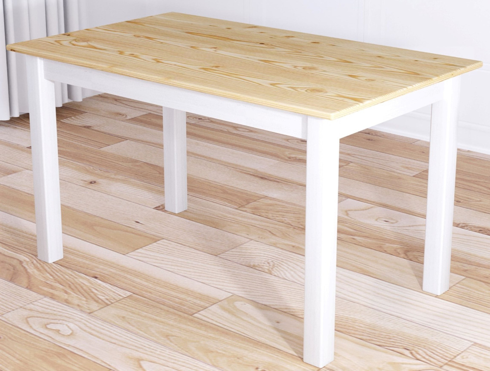 Стол кухонный Классика из массива сосны, лакированная столешница 20 мм и ножки белого цвета, 110х60х75 #1