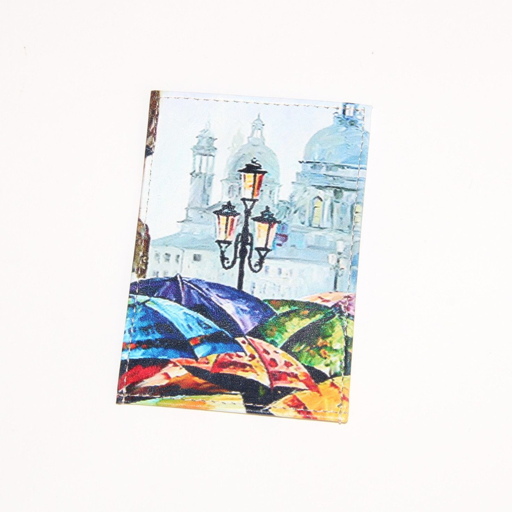 Обложка для проездного Grand, 02-048-018-23 "Вид на собор на фоне ярких зонтов"  #1