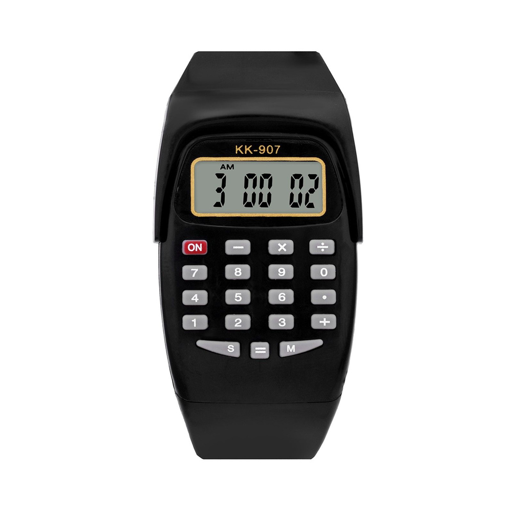Часы наручные электронные детские, с калькулятором, ремешок силикон, l-21 см, черные  #1