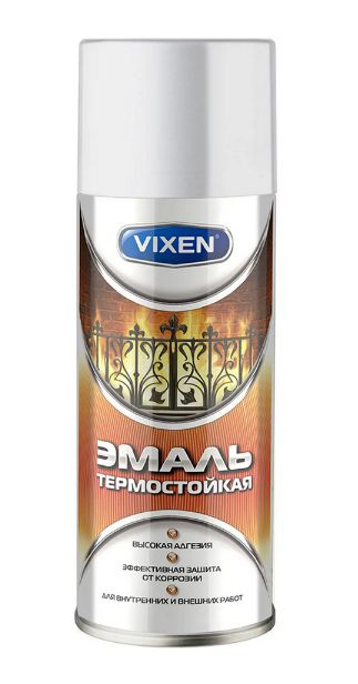 Vixen Аэрозольная краска Термостойкая, Гладкая, до 600°, Алкидная, 0.52 л, белый  #1