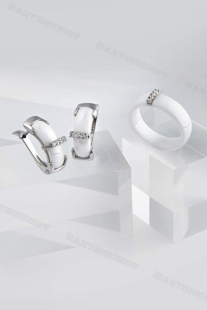 Baryshnikov Комплект бижутерии кольцо с серьгами белый керамика 19  #1