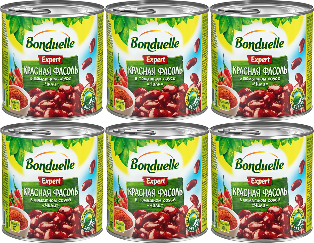 Фасоль Bonduelle красная в томатном соусе чили, комплект: 6 упаковок по 400 г  #1