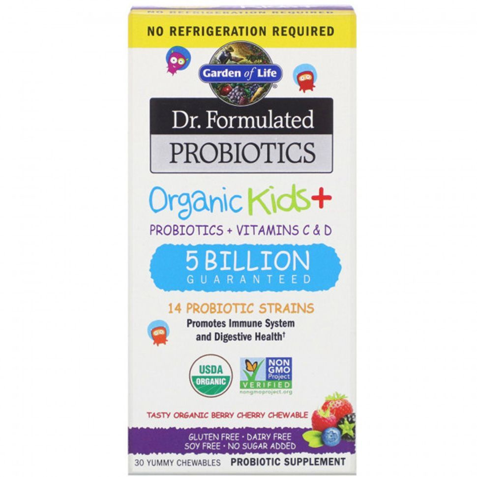 Organic Kids + пищевая добавка Garden of Life, Dr. Formated Probiotics, 30 жевательных таблеток  #1