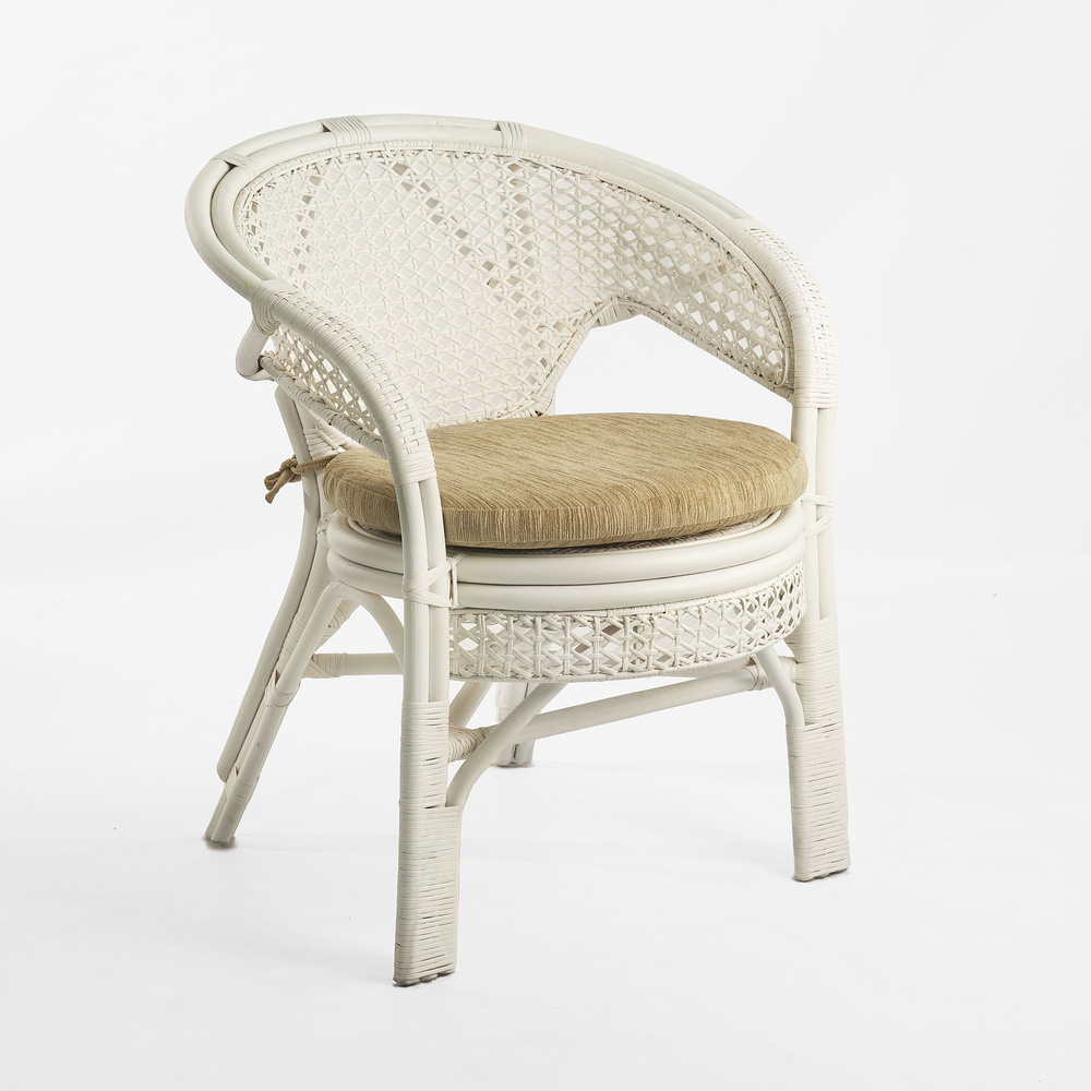 Кресло Пеланги из натурального ротанга с подушкой, цвет белый , 65х65х80 см  #1